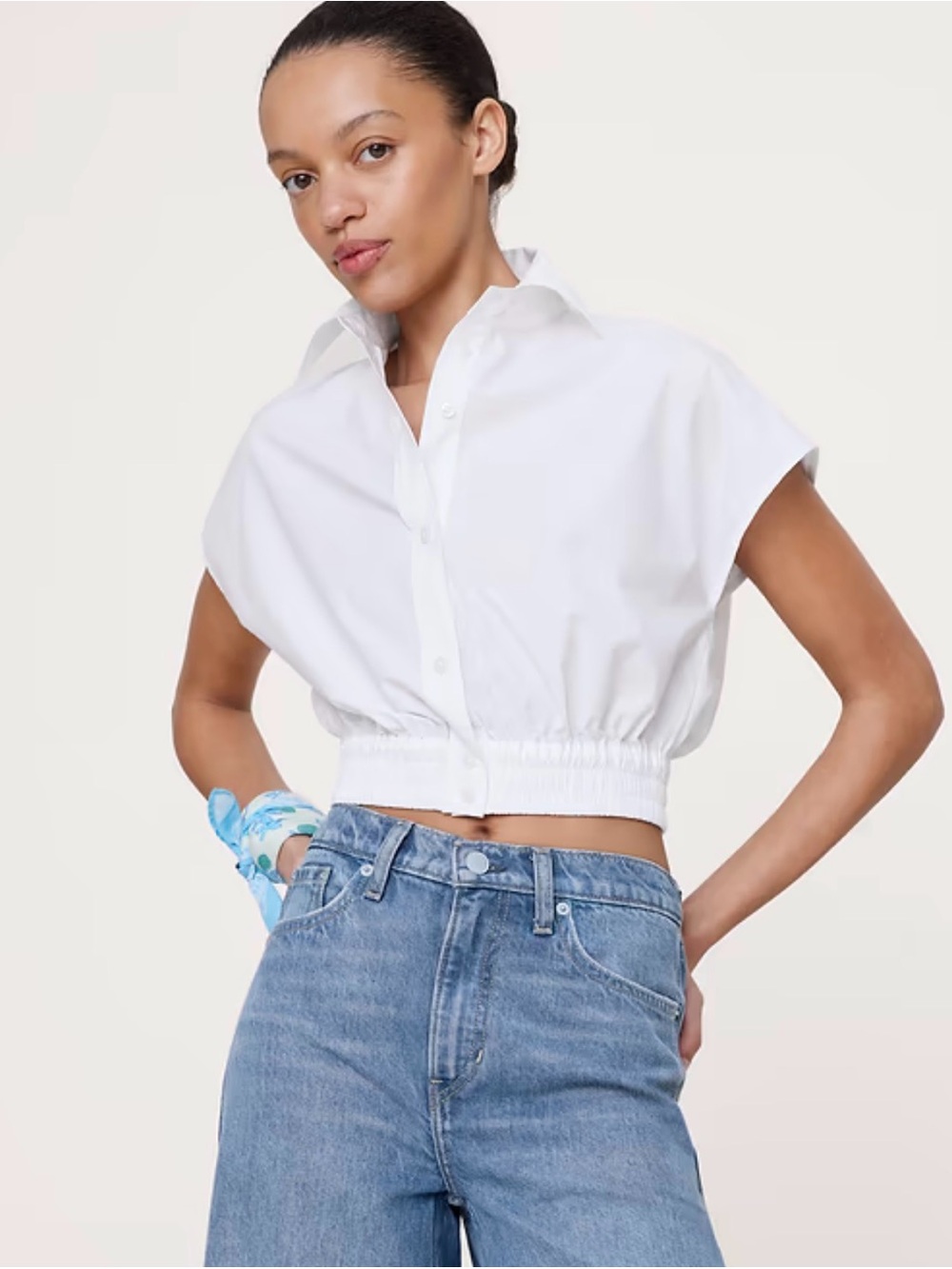 Banana Republic COTTON POPLIN SUPER-CROPPED SHIRT White NWT